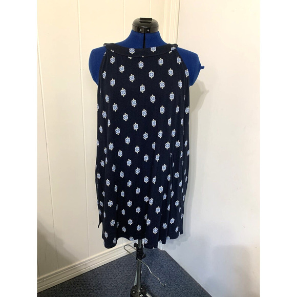 J. Jill Tops - J Jill Tunic Top XL Navy Blue Floral Sleeveless Halter Pullover Boho Casual